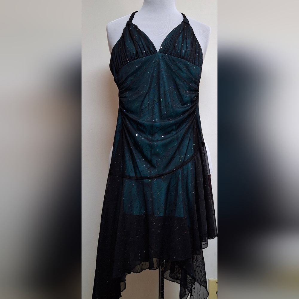 Jodi Kristopher Elegant Black and Teal Sparkly Women's Dress